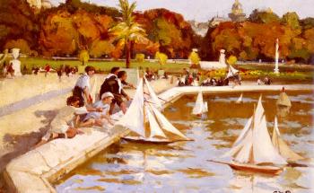 Paul Michel Dupuy : Children Sailing Their Boats In The Luxembourg Gardens